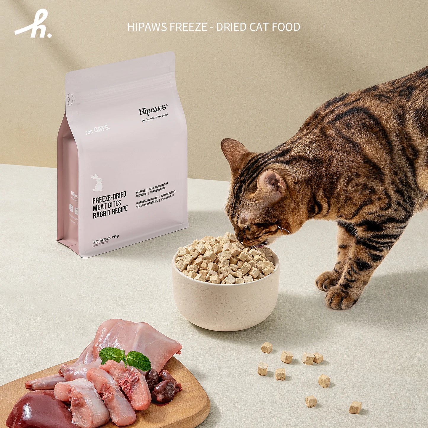HIPAWS Freeze-Dried Cat Food – High-Protein, Grain-Free Complete Nutrition for Kittens & Adults, Omega-3 Rich, Allergen-Friendly
