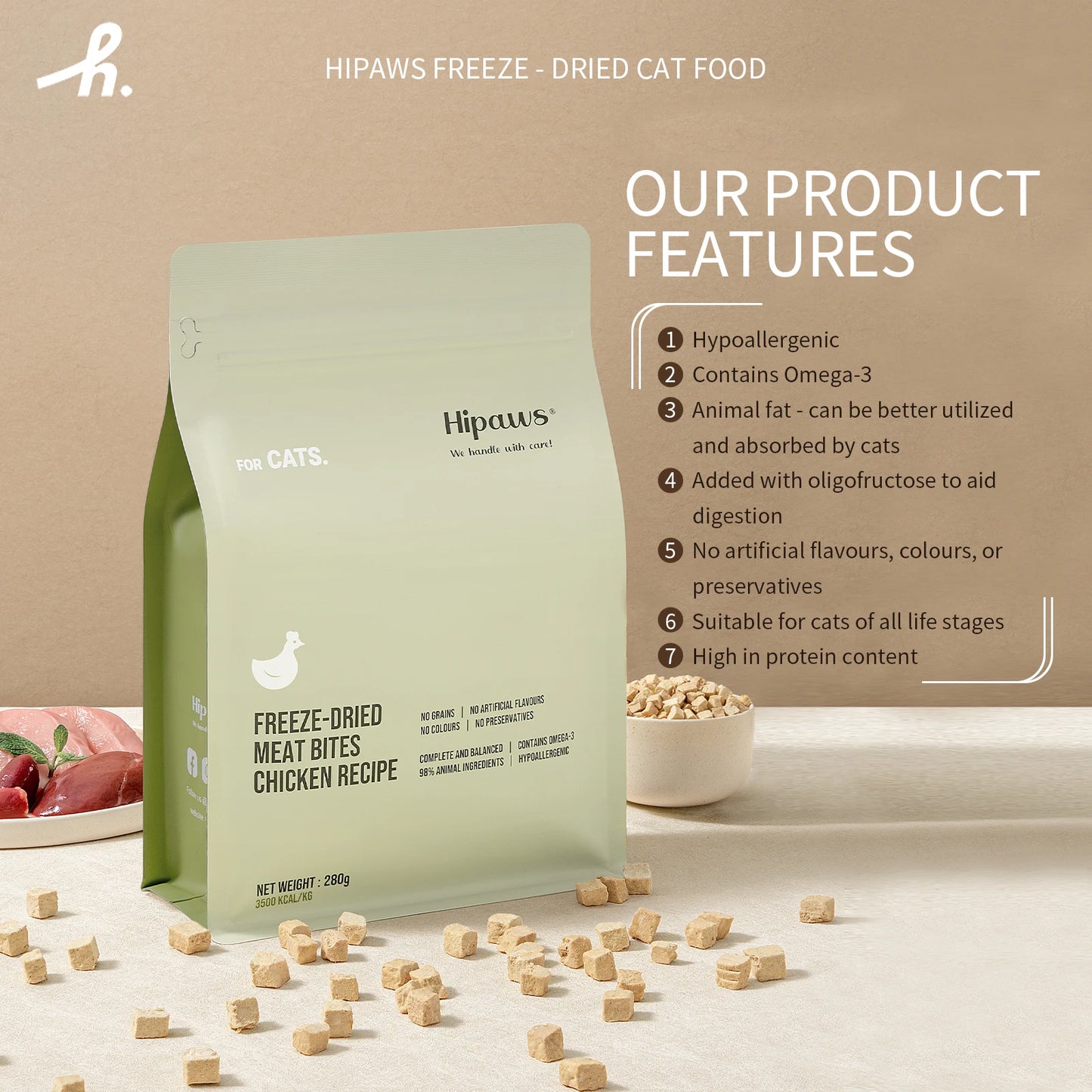 HIPAWS Freeze-Dried High-Protein Cat Food – Grain-Free, Low-Allergen Complete Nutrition for All Life Stages