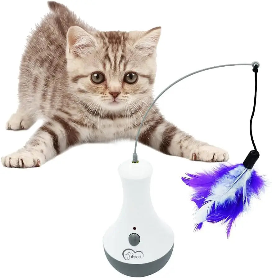 Automatic 360° Cat Feather Toy – Interactive Motion Pet Exerciser with Quiet Motor & LED Lights – Battery Powered Cat Spinner Toy UK