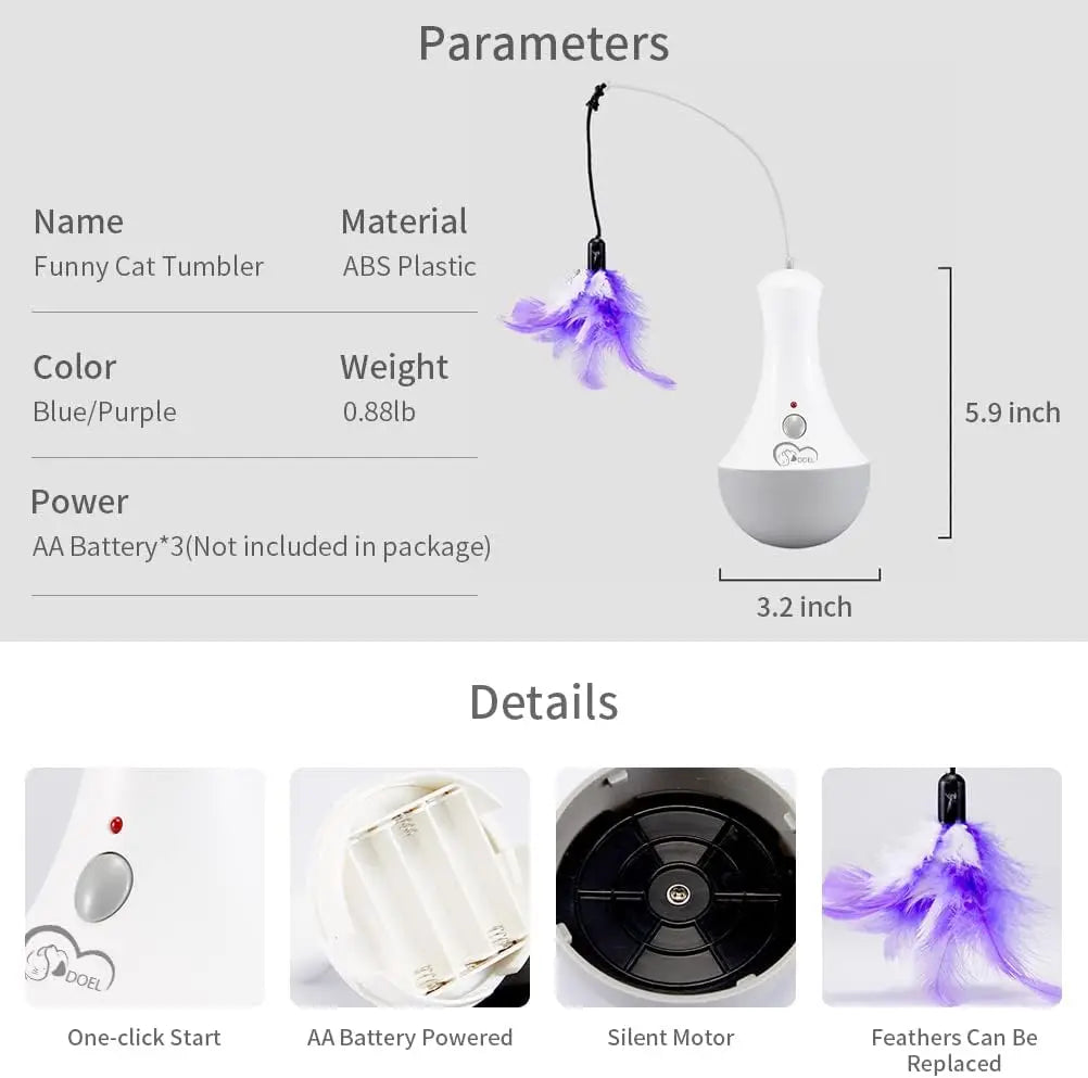 Automatic 360° Cat Feather Toy – Interactive Motion Pet Exerciser with Quiet Motor & LED Lights – Battery Powered Cat Spinner Toy UK