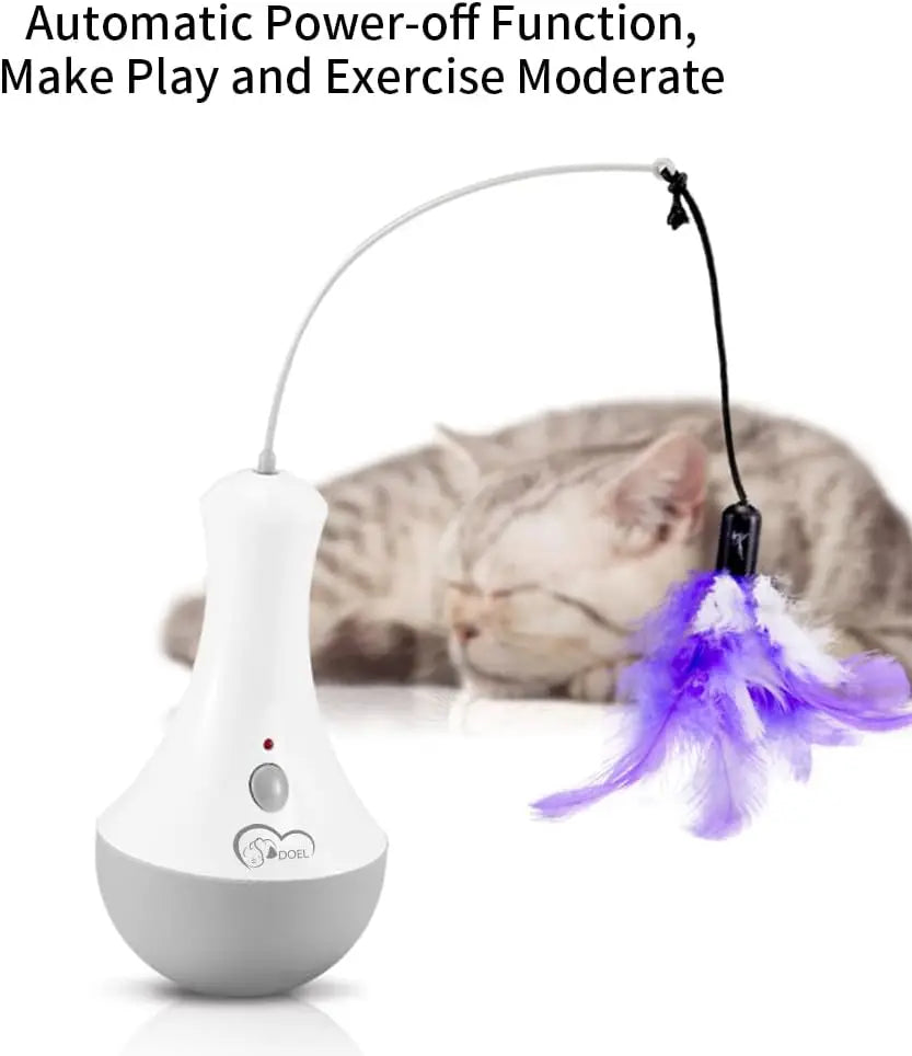Automatic 360° Cat Feather Toy – Interactive Motion Pet Exerciser with Quiet Motor & LED Lights – Battery Powered Cat Spinner Toy UK