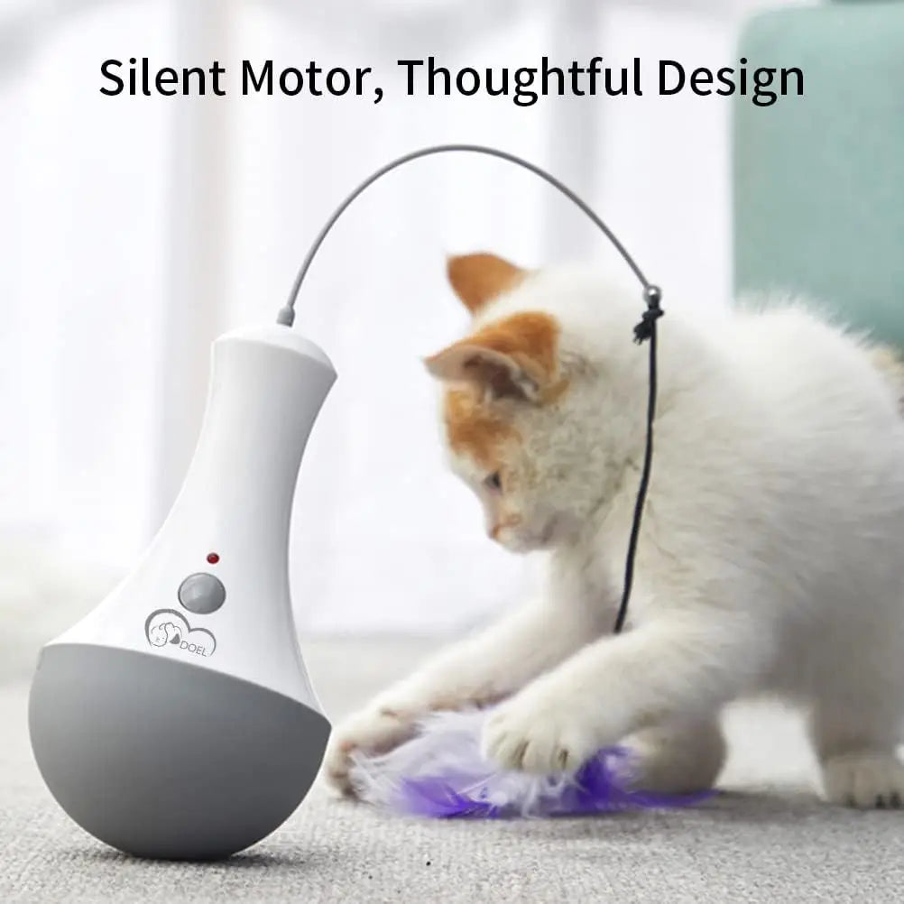 Automatic 360° Cat Feather Toy – Interactive Motion Pet Exerciser with Quiet Motor & LED Lights – Battery Powered Cat Spinner Toy UK