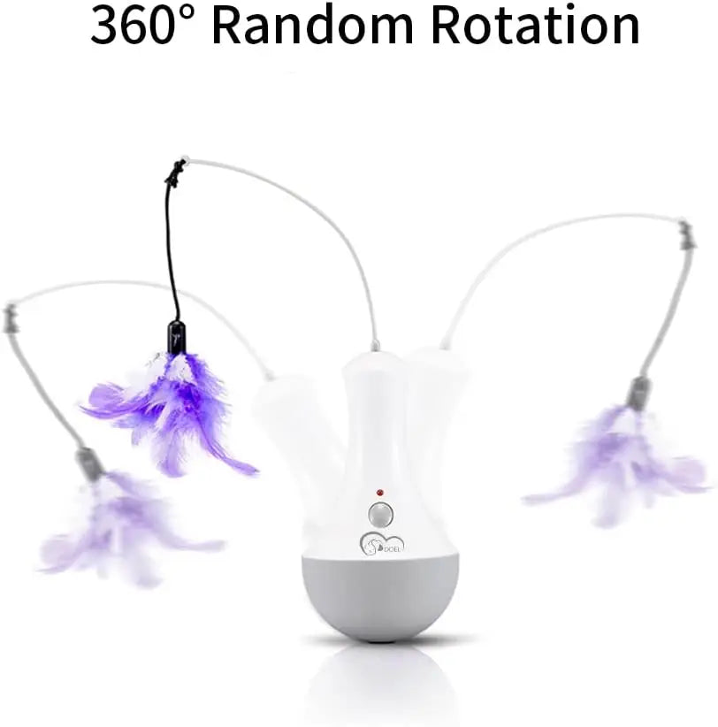 Automatic 360° Cat Feather Toy – Interactive Motion Pet Exerciser with Quiet Motor & LED Lights – Battery Powered Cat Spinner Toy UK