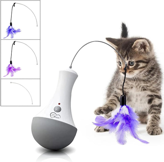 Automatic 360° Cat Feather Toy – Interactive Motion Pet Exerciser with Quiet Motor & LED Lights – Battery Powered Cat Spinner Toy UK